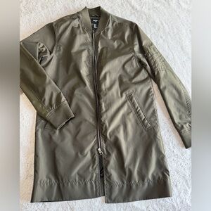 Men's Olive Long Bomber Jacket - Unbranded